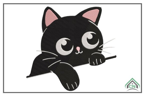 Cute Black Cat Embroidery Design for Seasonal Projects
